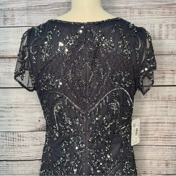 Pisarro Nights Beaded Mesh Column Gown Size 8 Slate Gray Beaded‎ Sequins NWT - Picture 6 of 17